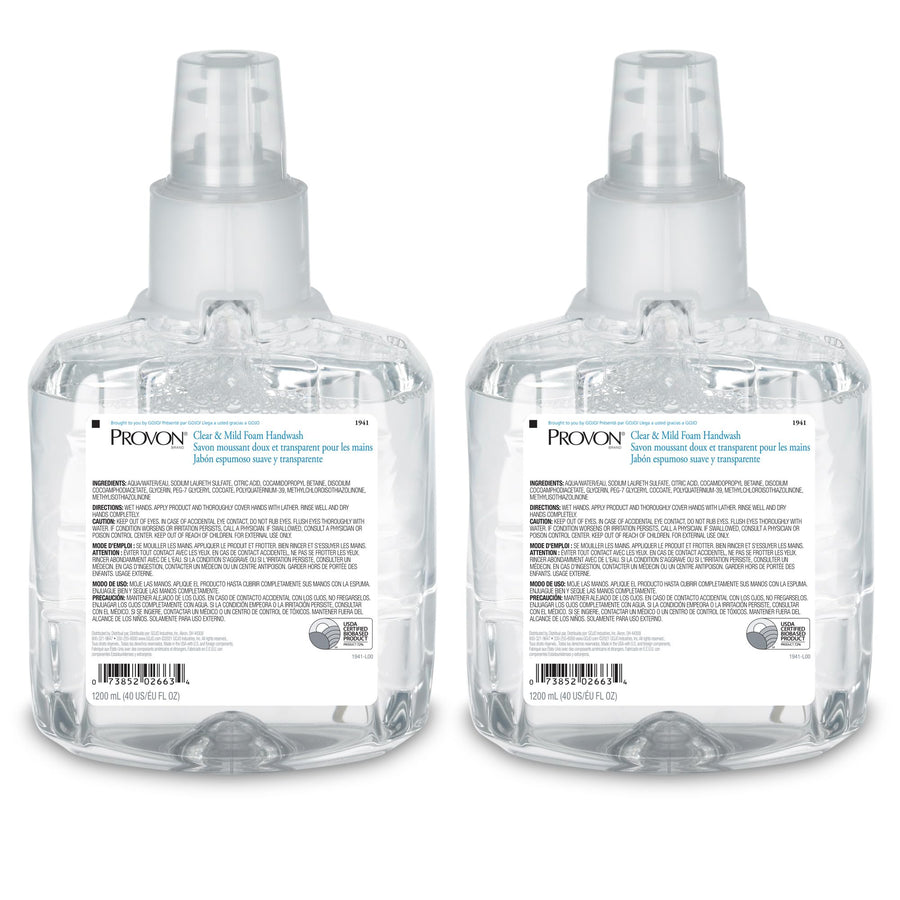 PROVON 1941-02 Clear and Mild Foam Handwash, 1200 mL LTX-12 Refill (Pack of 2)