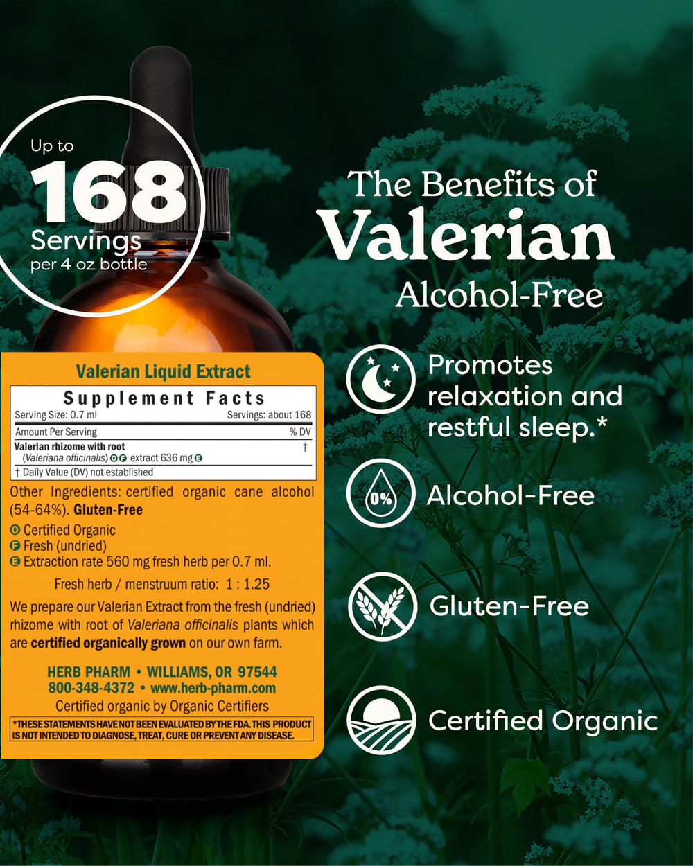 Certified Organic Valerian Root Liquid Extract for Relaxation and Restful Sleep, Alcohol-Free Glycerite, 4 Ounce