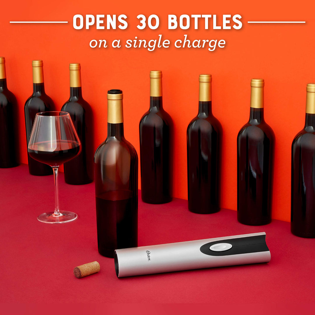 Oster Cordless Electric Wine Bottle Opener with Foil Cutter, FFP, One, Silver