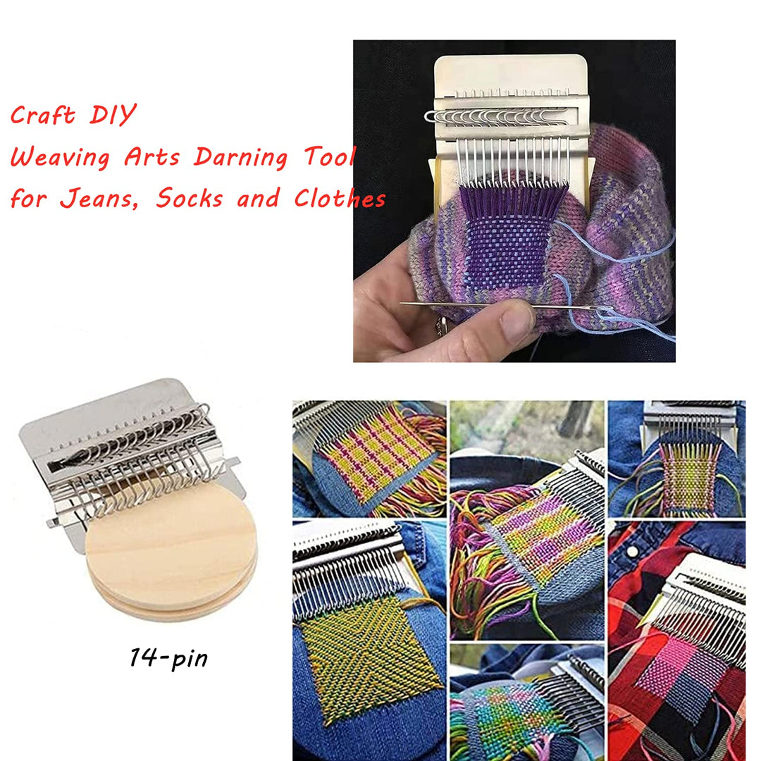 Speedweave Darning Loom 14 Hooks Type Weave Tool,Wooden Weaving Frame Loom for Beginners,Quickly Household Mending Loom,Hand Craft DIY Weaving Repair Tool for Jeans,Socks and Clothes
