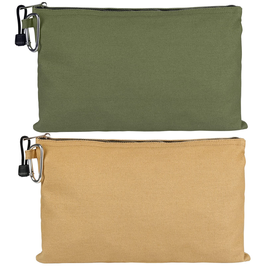 Canvas Tool Bag Water Resistant, 2pcs Tool Pouches with Zipper and Carabiner, Heavy Duty Utility Bags for Tools Camping Travel