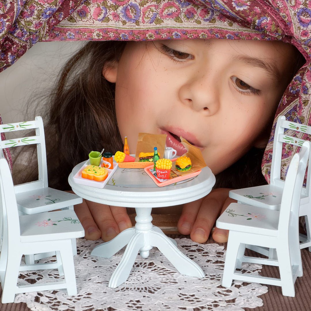 Miniature Tea Dollhouse Kitchen Accessories Set Mini Food for Dollhouse Snacks Resin Kitchen Accessories Juice Hamburger Milk Bread Jam Cup Egg Pretend Play Food Toys (Chic Style,22 Pieces)