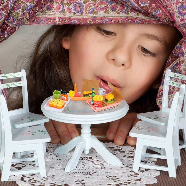 Miniature Tea Dollhouse Kitchen Accessories Set Mini Food for Dollhouse Snacks Resin Kitchen Accessories Juice Hamburger Milk Bread Jam Cup Egg Pretend Play Food Toys (Chic Style,22 Pieces)