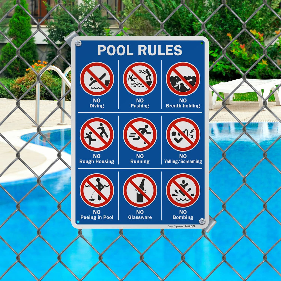 SmartSign 14 x 10 inch “Pool Rules - No Diving, No Push