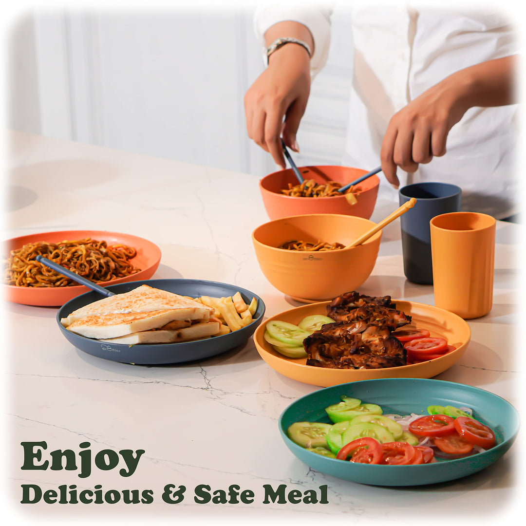 Wheat Straw Dinnerware Sets For 4 36pc - Unbreakable Dinnerware is Microwave Safe Dinnerware - Elders Kids Plates And Bowls Sets Replace Plastic Dishes Set - RV Camping Dishes - Kids dishes