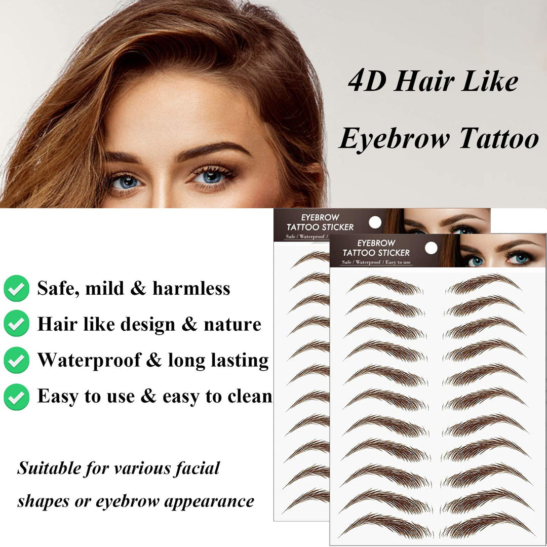 22 Pairs Eyebrow Tattoo Peel Off 4D Eyebrow Tattoo Sticker Nature False Eyebrows Hair-Like Authentic Eyebrows Long Lasting Waterproof Temporary Tattoo Eyebrow for Eyebrow Grooming Shaping (Brown)