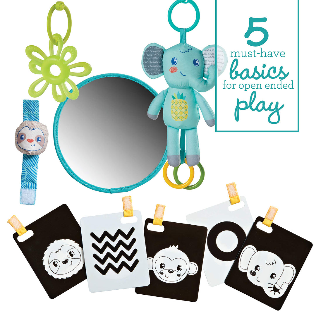 Infantino 5-in-1 Epic Developmental Learning Gym - 3 Play Modes, 5 Must-Have Baby Basics, Prop-Up Bolster, On-The-Go Activities, High Contrast Flashcards, Adjustable/Removable Arches, 32 Giant Mat