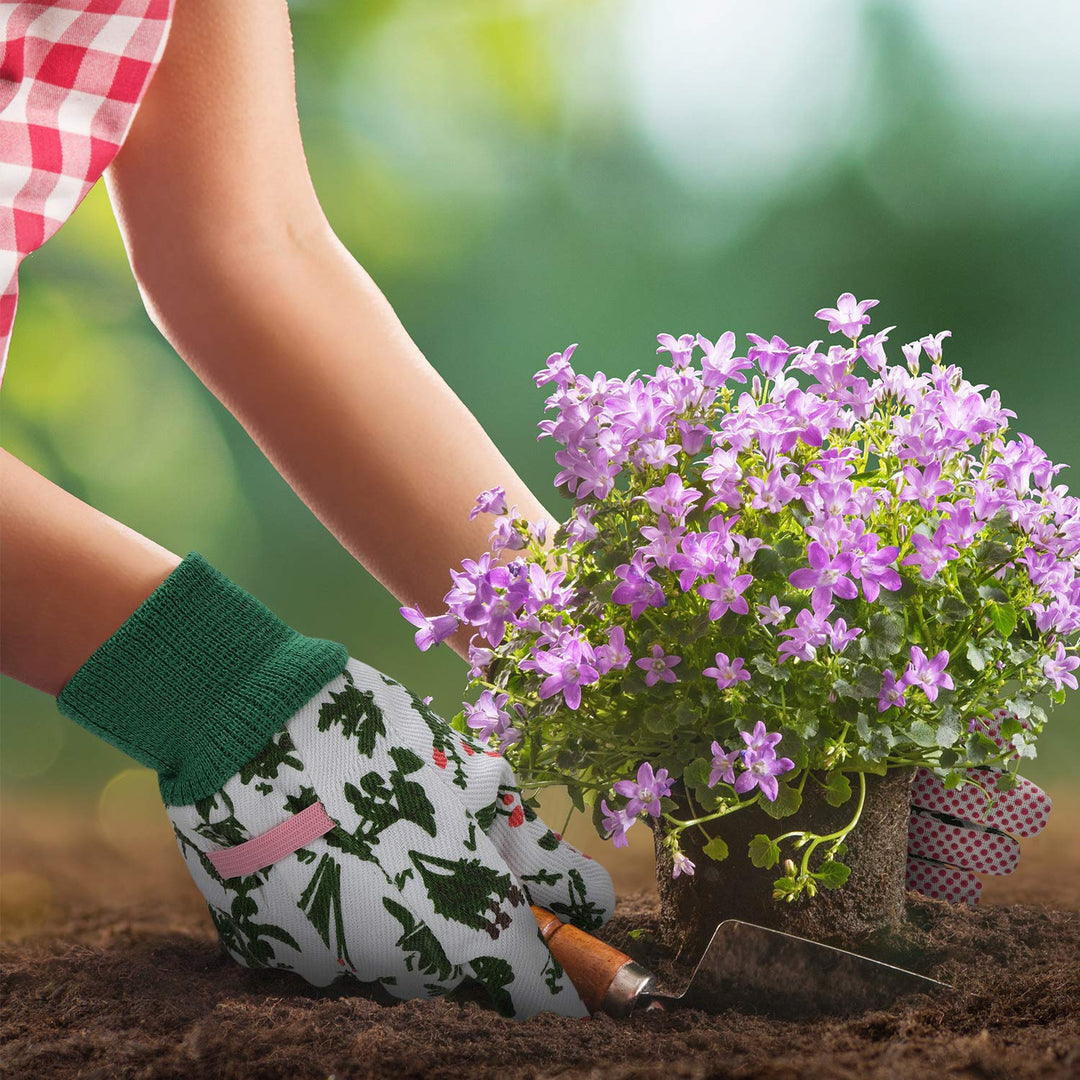 Garden Gloves for Women,3 Pairs Breathable Anti-slip Floral Printed Gardening Work Gloves with PVC Dots for Planting and Work(Green Pink Navy Blue)
