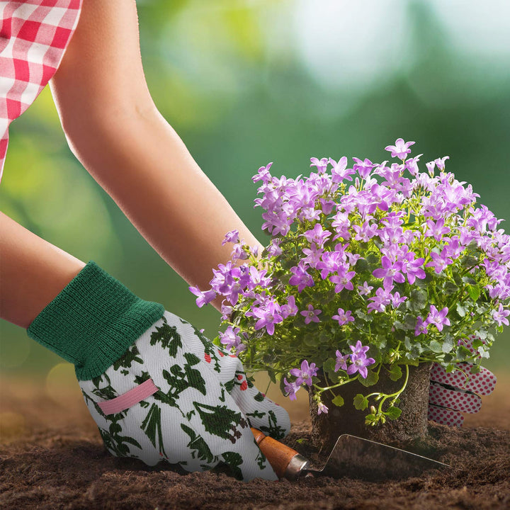 Garden Gloves for Women,3 Pairs Breathable Anti-slip Floral Printed Gardening Work Gloves with PVC Dots for Planting and Work(Green Pink Navy Blue)