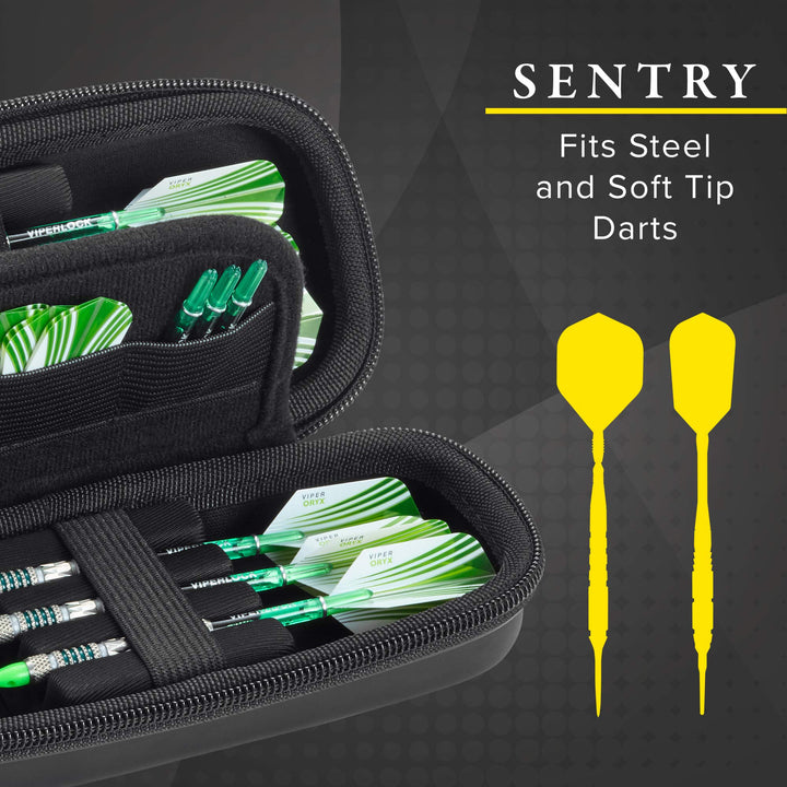 Sentry 6 Dart Case Slim, Holds Extra Accessories, Tips, Shafts and Flights, Compatible with Steel Tip and Soft Tip Darts, Impact &amp; Water Resistant TacTech Shell, Black Zipper