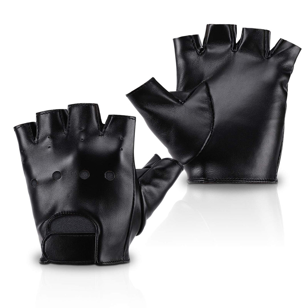 Accmor Kids PU Leather Fingerless Gloves, Kids Cycling Gloves, Outdoor Sports Cosplay Performance Half Finger Gloves for Boys, Girls, Black