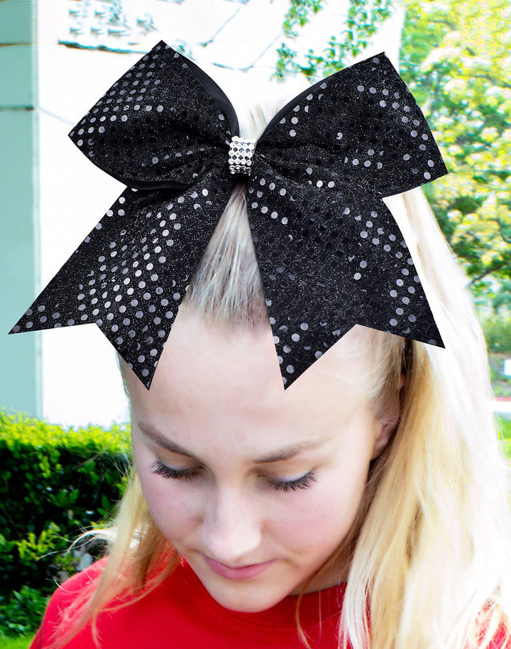 Black Glitter Cheer Bow Bulk Large Hair Bows Breast Cancer 8inch for Toddler Girls Jumbo Cheerleading Ponytail Holder Team Gifts for Teen Hair Ribbons Softball Cheerleader Pack of 10