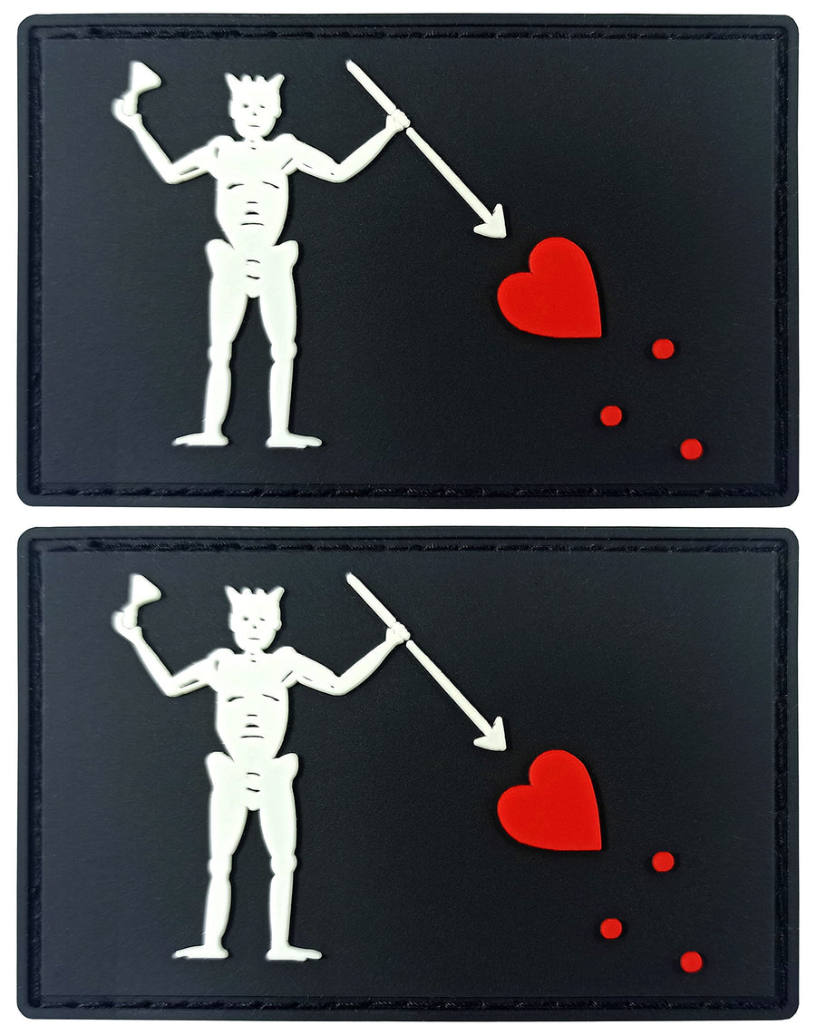 Pirate Edward Teach Flag Patch Blackbeard Pirate Tactical Patch - PVC Rubber Hook and Loop Fastener Patch, 2 Pack