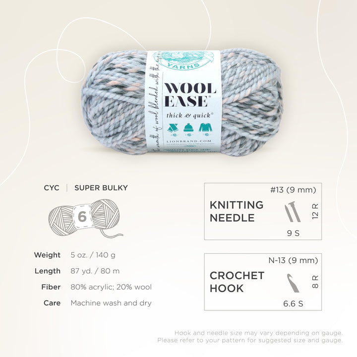 Wool-Ease Thick &amp; Quick Yarn, Soft and Bulky Yarn for Knitting, Crocheting, and Crafting, 1 Skein, Arctic Ice