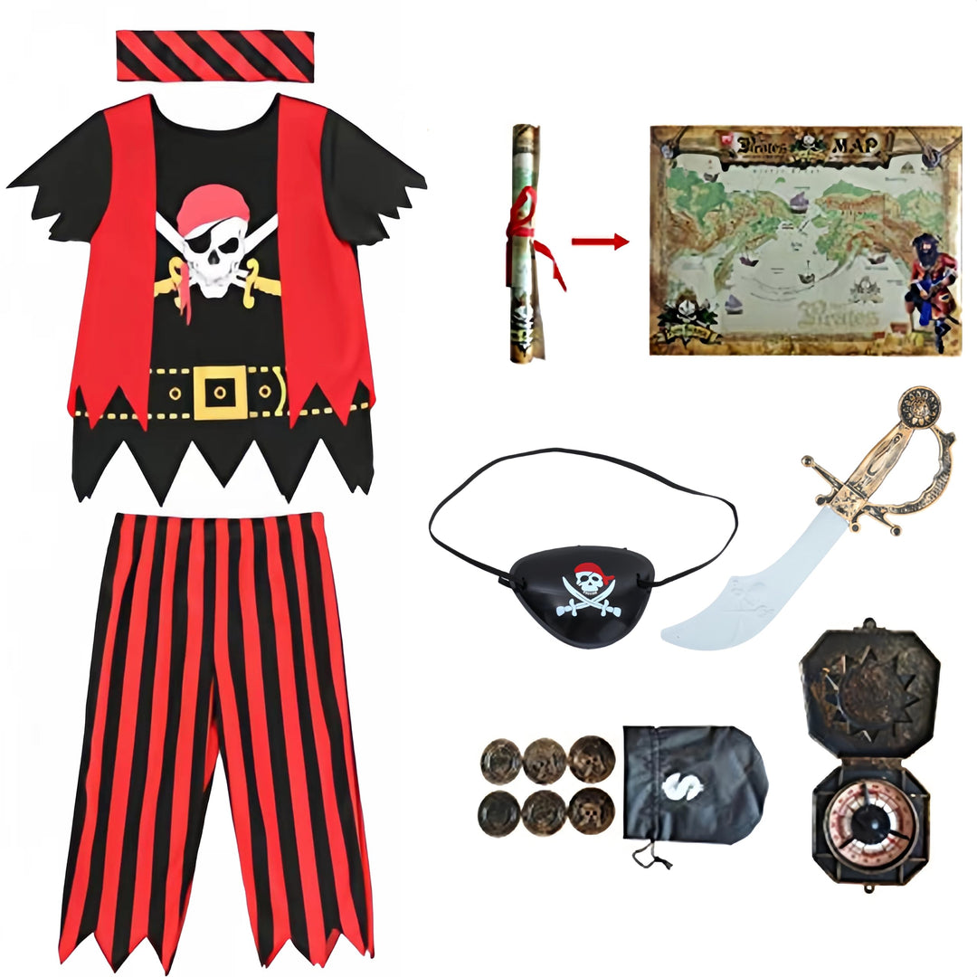 Kids Pirate Costume,Pirate Role Play Dress Up Completed 8pcs Set for Kids 7-8years