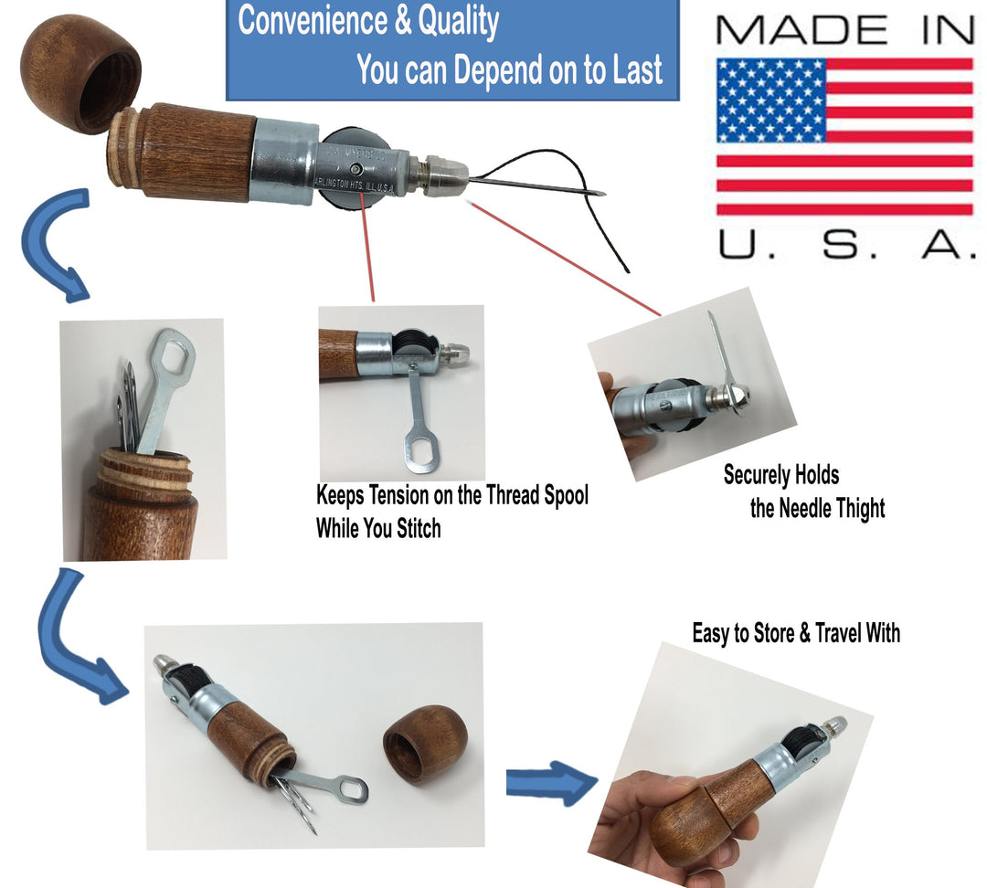 Repair Stitch Tool | Sewing Awl for Bounce Houses, Inflatables, Leather, Thick Fabric, Shoes, Bags, Belt, Upholstery Repair Kit &amp; Crafts Leather, Tarp Stitching – Made in USA. Professional Heavy Duty