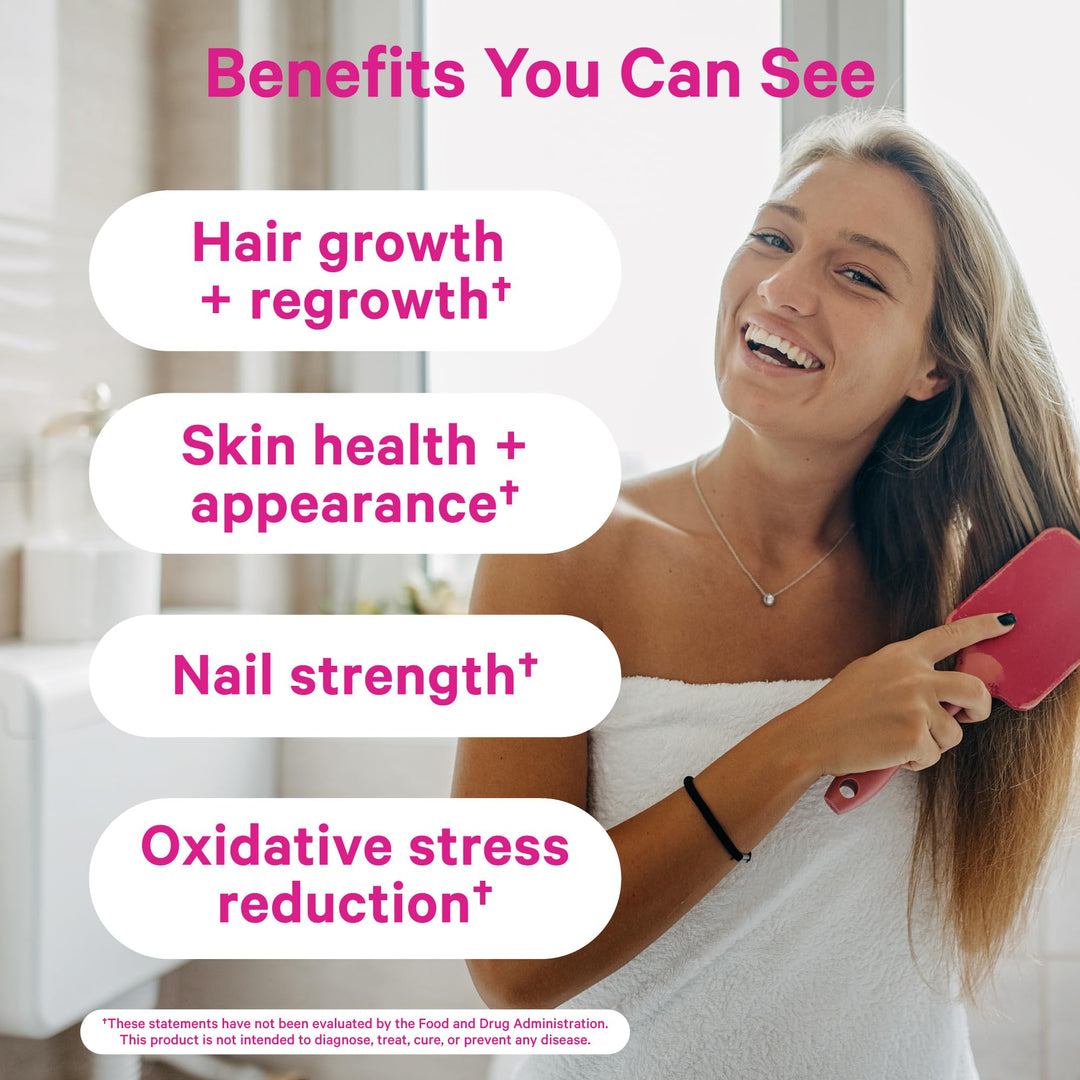 Total Glow Gummies - Hair, Skin, and Nails Vitamins - 11 Vitamins &amp; Nutrients - Biotin, Vitamin A, B6, B12, Folate - Beautiful Hair, Radiant Skin, and Strong Nails - 60 Berry Biotin Gummies