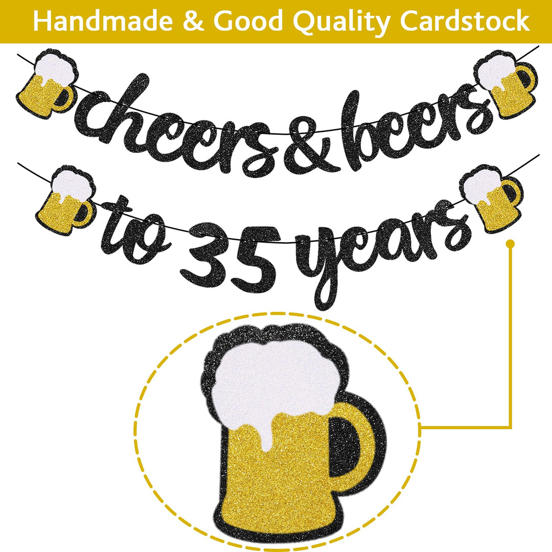 35th Birthday Decorations Kit for Men Women, Cheers to 35 Years Banner with Pom Poms Flowers, 35th Sparkling Hanging Swirl Decorations for 35th Birthday Wedding Party Supplies Decorations