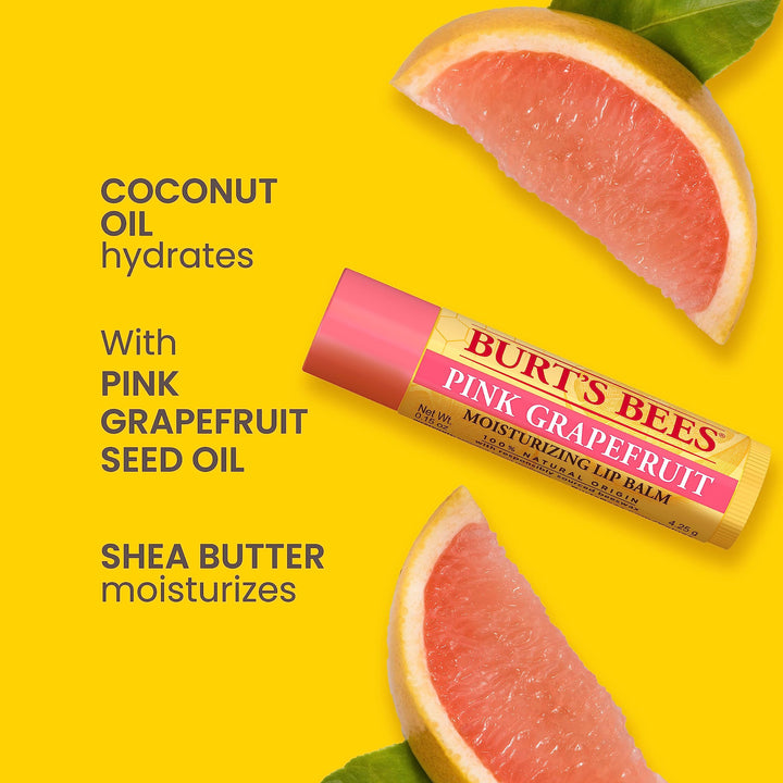 Burt&#39;s Bees 100% Natural Moisturizing Lip Balm, Pink Grapefruit, 2 Tubes in Blister Box