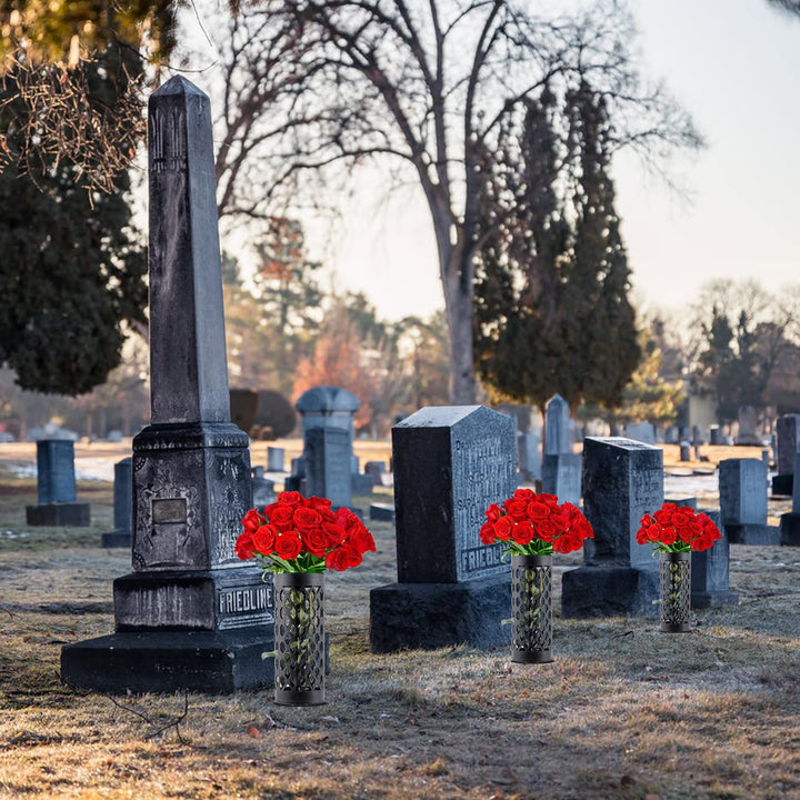 17 Inch Cemetery Vases with Spikes,2 Pcs Grave Vase,Floral Vase Cones with Long Stake and Drainage Holes for Grave Flower Marker Headstones Memorial Decorations