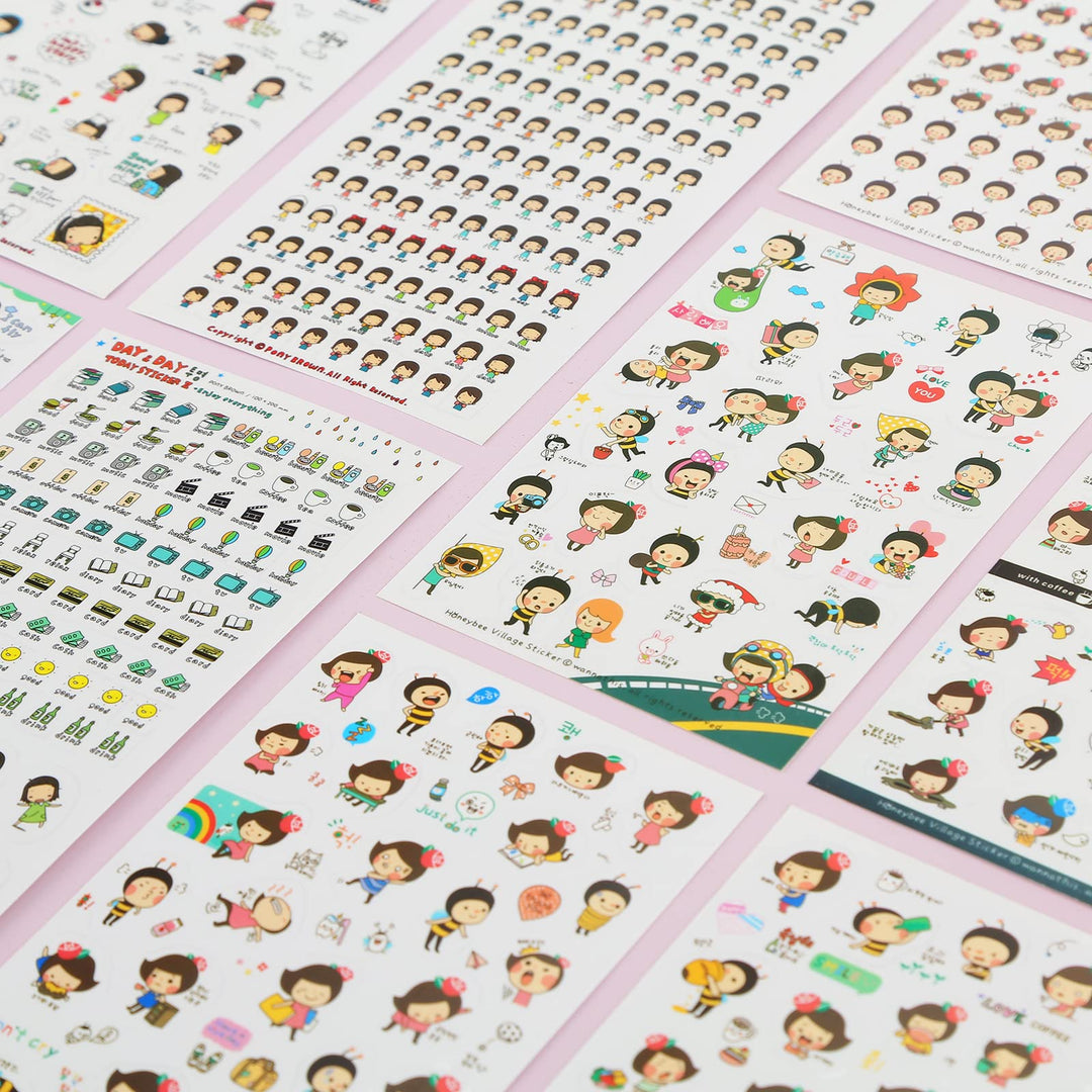 12 Sheets Happy Girl DIY Scrapbook Sticker, Kawaii Cartoon Korean Planner Stickers Set for Diary,Book,Phone and Photo Album