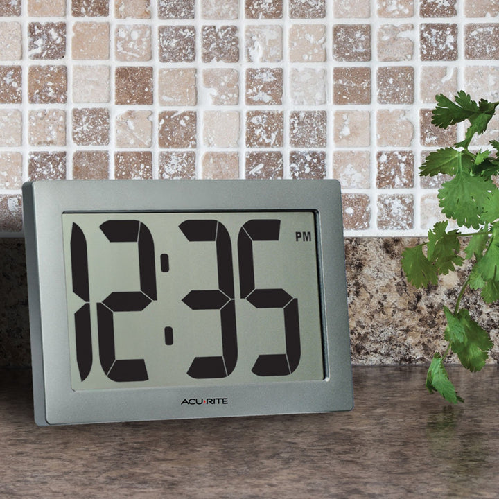 AcuRite 75102RM 9.5 Large Digital Clock with Intelli-Time Technology,Siliver,6-inch height x 9.5-inch width x 1.8-inch depth