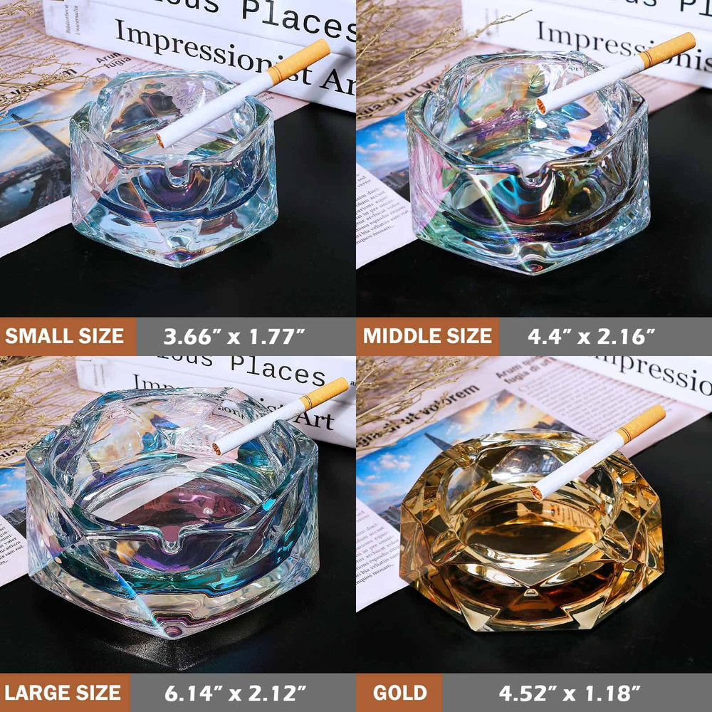 Glass Ashtray for Cigarettes, Tabletop Ashtray and Modern Decoration for Home Office Bar Restaurant Indoor Outdoor (Multicolored Small Size)