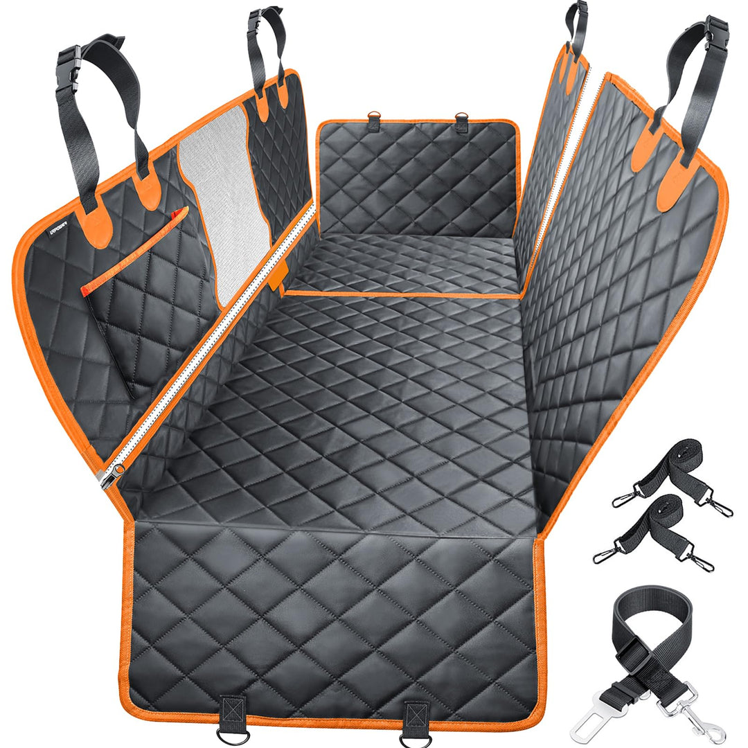 6 in 1 Convertible Dog Car Seat Cover for Back Seat 60/40 Split Dog Seat Cover 100% Waterproof Dog Hammock for Car Nonslip Pet Seat Cover with Mesh Window &amp; Pocket for Cars Trucks and SUVs