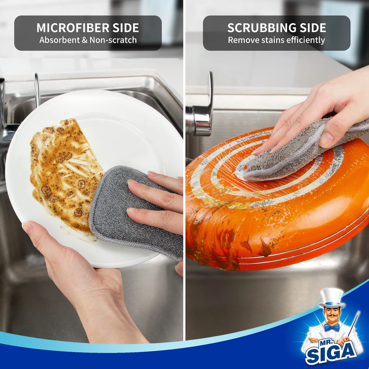 MR.SIGA Dual-Sided Scrub Sponges, Long lasting, Reusabl