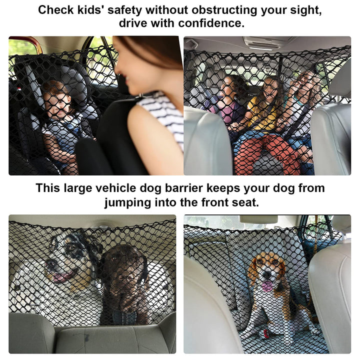 Upgrade Dual Layer Dog Barrier for Car Pet Dog Cat Net, Auto Safety Mesh Organizer Storage Bag, Adjustable Practical Cat Dog Fence Vehicle Barrier Gate for SUV Vans Trucks Large 47.24x35.43 Inch