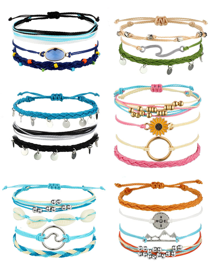 21 Pieces Surfer Wave Bracelet Ocean Wave Adjustable Waterproof Handmade Friendship Bracelet Anklet Jewelry for Women(Simple Style)