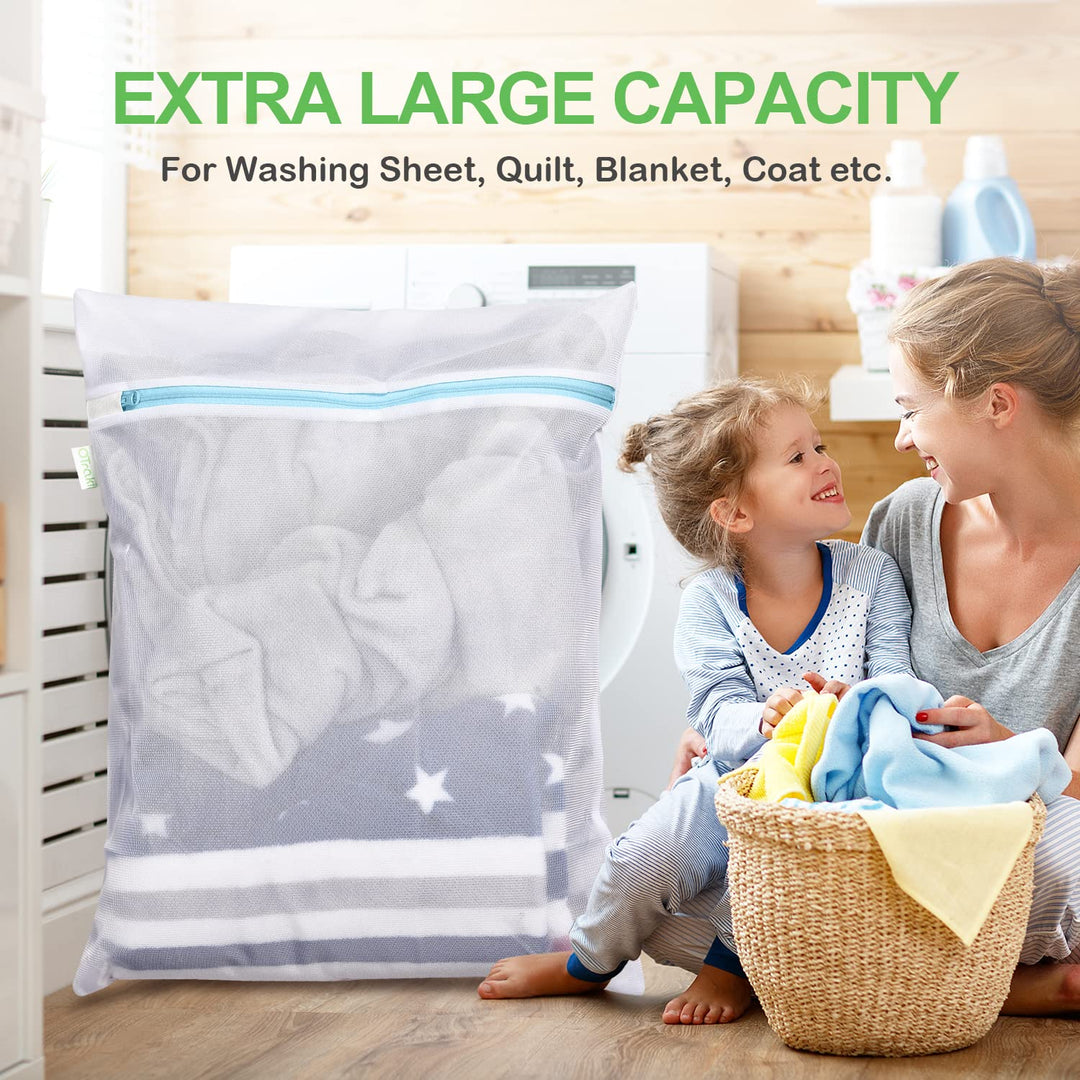 Large Mesh Washing Bag 43 x 35 in XL Laundry Bag Washer Machine Net Protector Large Washer Bag for Travel Camp College Student Dress Bedding Blanket Sheet Robe Cleaning Organizer Blue