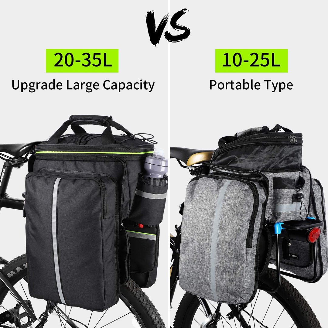 Bike Rear Pannier Bag Waterproof, 35L Large Capacity Multi-Function Bicycle Rack Rear Carrier Bag, Detachable Bike Tail Seat Trunk Bag Handbag Shoulder Strap Bike Storage Bag