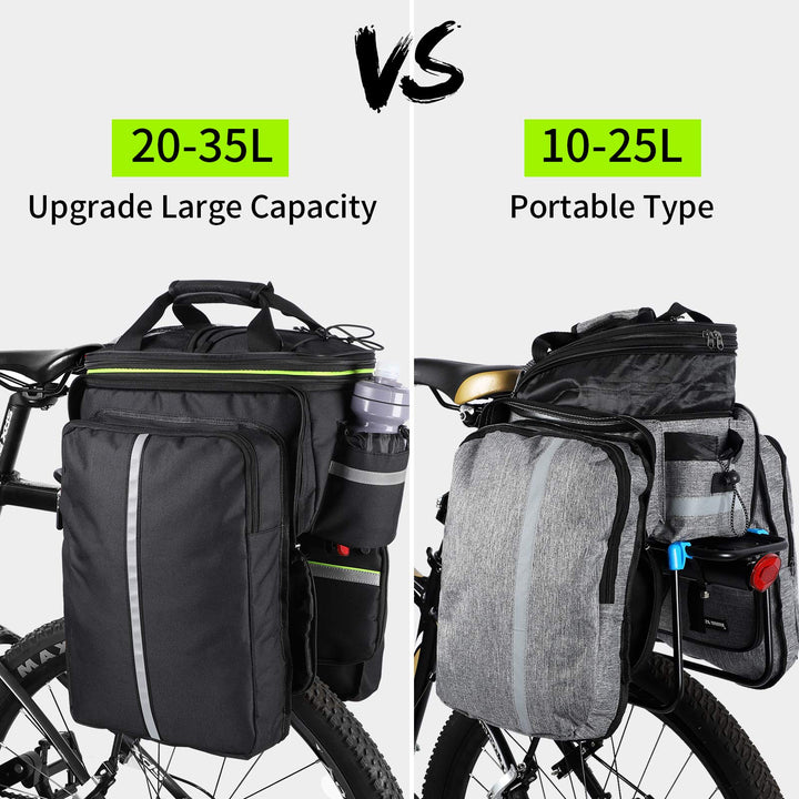 Bike Rear Pannier Bag Waterproof, 35L Large Capacity Multi-Function Bicycle Rack Rear Carrier Bag, Detachable Bike Tail Seat Trunk Bag Handbag Shoulder Strap Bike Storage Bag
