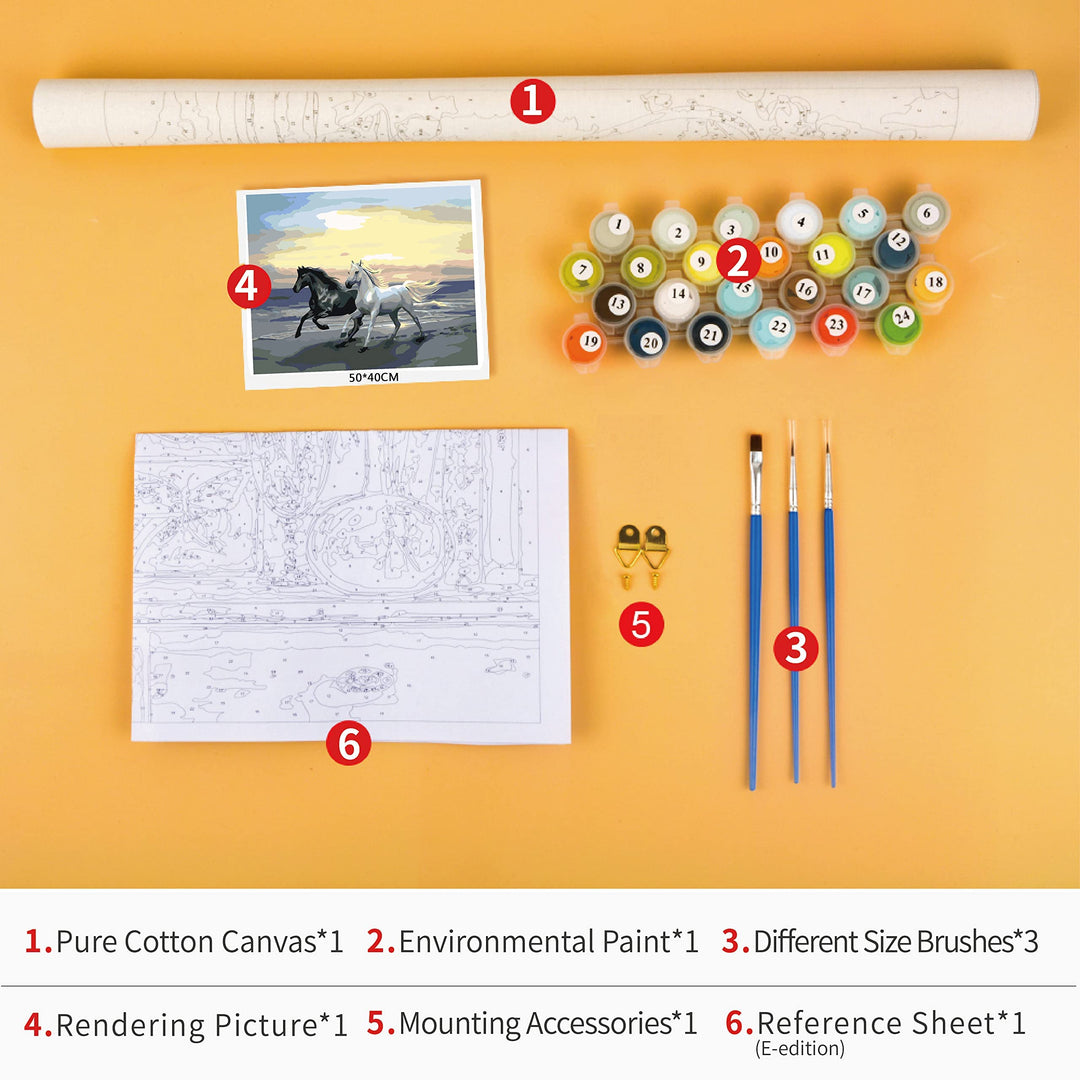 Paint by Number for Adults Beginner Sets, DIY Adults Paint by Numbers Kits Acrylic Painting by Numbers for Kids Gift Dining Living Room Bedroom Wall Decor-Running Horses16x20In