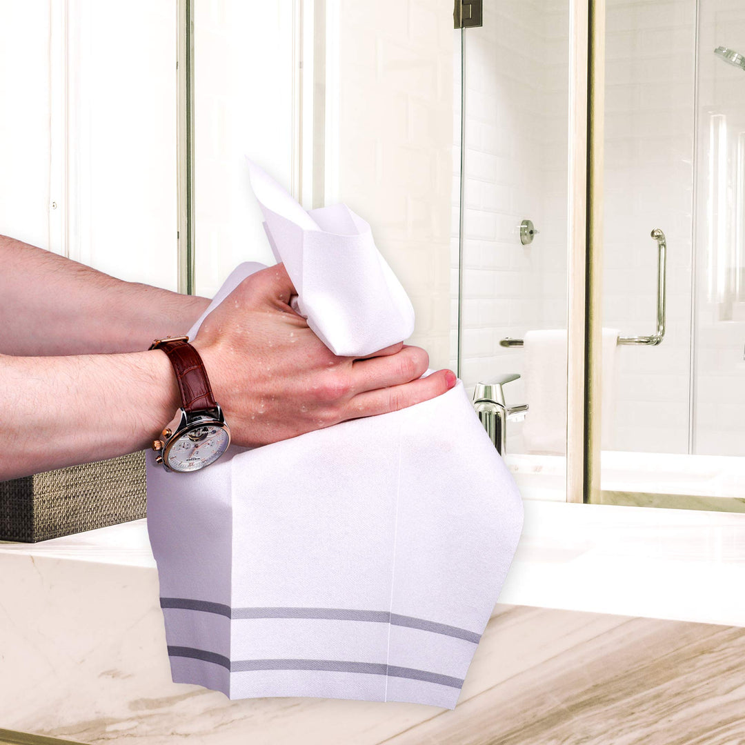 Disposable Hand Towels for Bathroom, Silver Design 200 Disposable Linen-Feel Guest Towels – Formal Dinner, Anniversary, and Wedding Napkins for Tables, Guestrooms, Restrooms - 8.5x 4-Inches Folded,