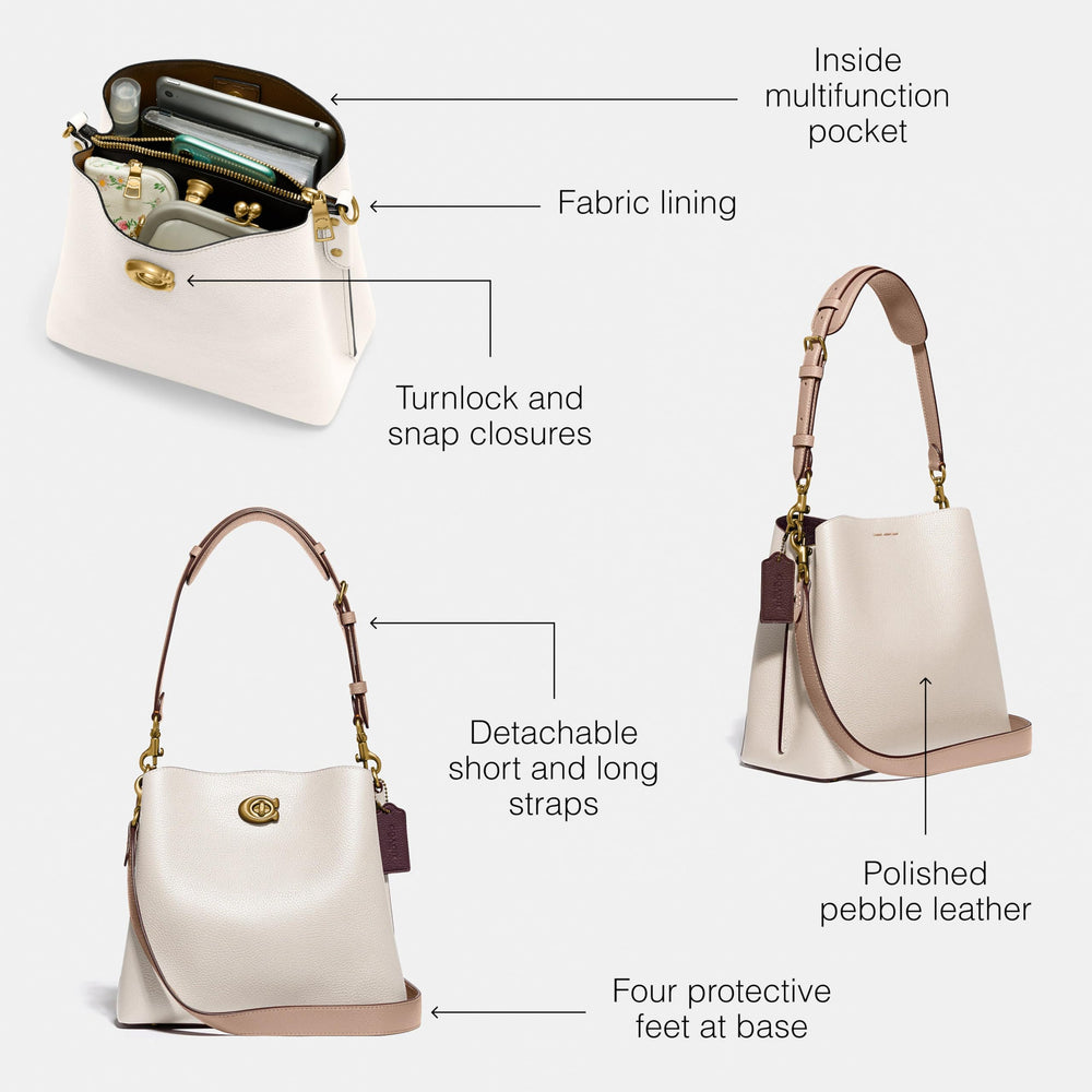 Colorblock Leather Willow Bucket, Chalk