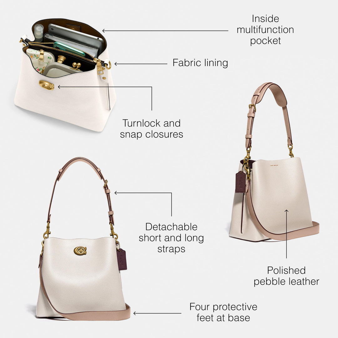 Colorblock Leather Willow Bucket, Chalk