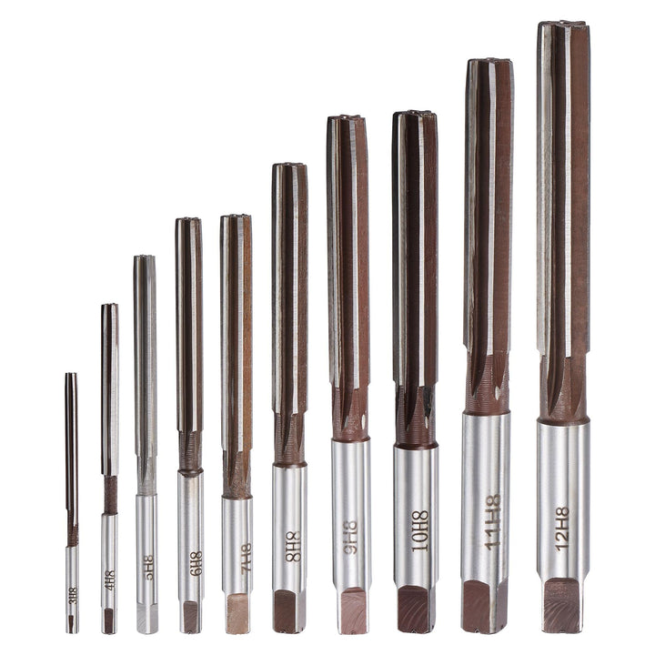 Hand Reamers Set H8 Accuracy Alloy Tool Steel 6 Flutes Straight Shank Milling Cutter Tool 10pcs (3mm, 4mm, 5mm, 6mm, 7mm, 8mm, 9mm, 10mm, 11mm, 12mm)