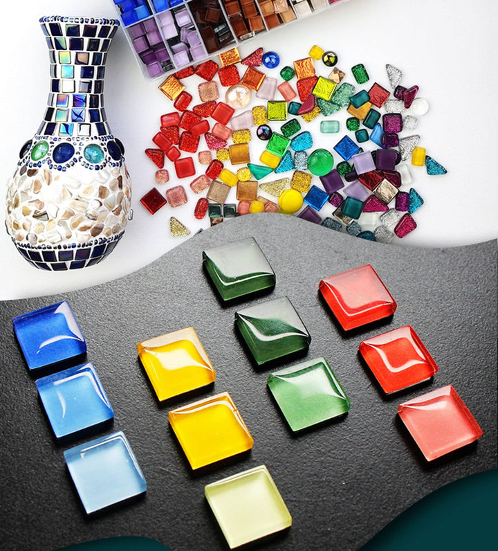 Mosaic Tiles - Crystal Glass Square Bulk Mosaic Tile Assortment - 1x1 cm Mixed Colors Glass Tile - 100pcs/100g Craft and Backsplash Tile (Iridescent Green)
