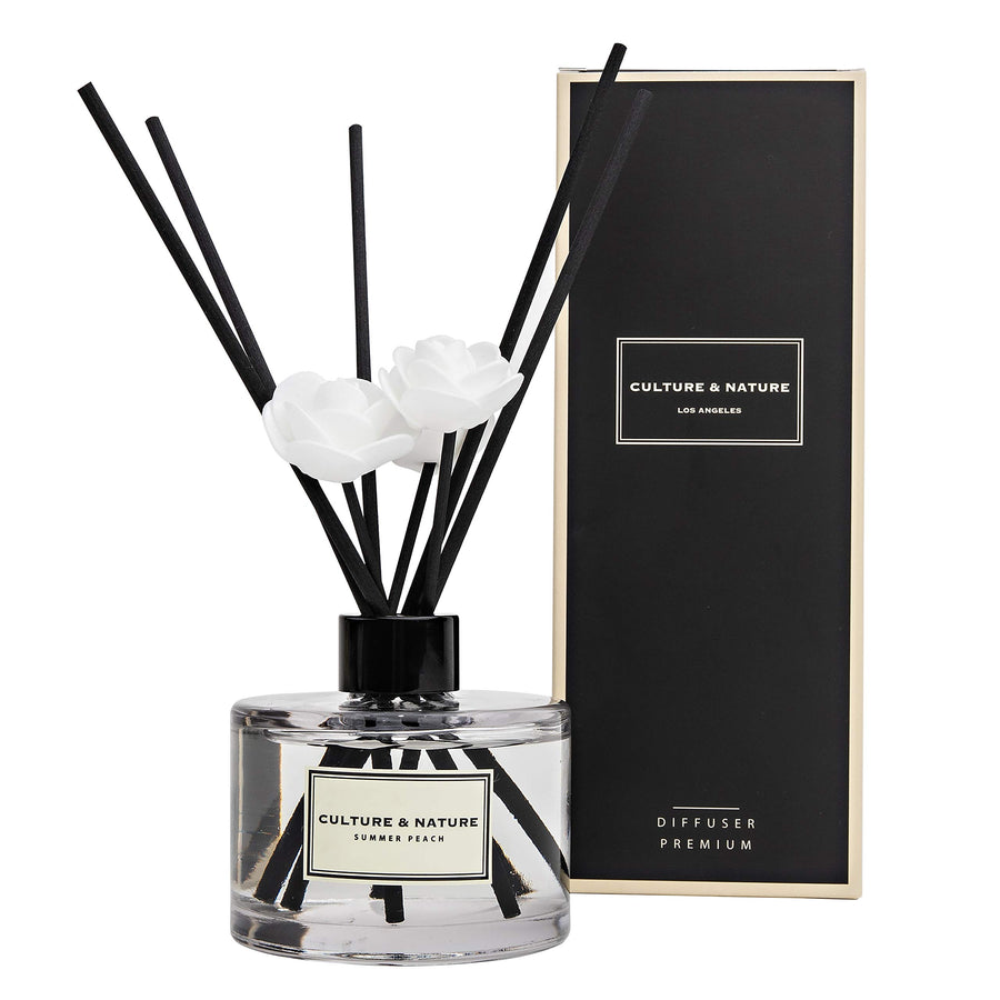 Reed Diffuser Set 6.7oz (200ml) Summer Peach Scented Diffuser with Sticks Home Fragrance Reed Diffuser for Bathroom Shelf Decor