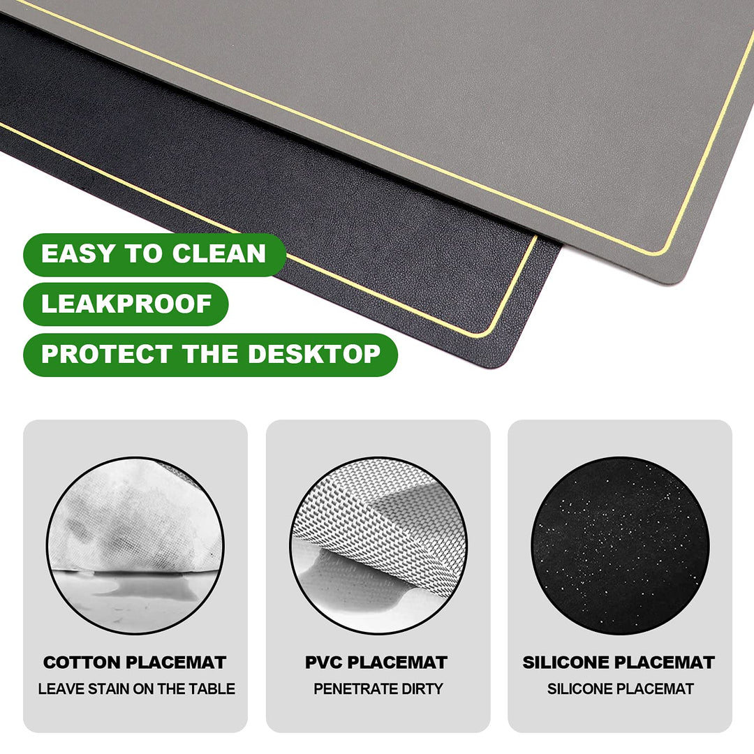 Placemats,Place Mats Coaster for Dinner Table Set of 4 Leather Placemats,Heat-Resistant Non-Slip Washable Insulation Placemats Modern Fashion Style Placemats,4 Placemats &amp; 4 Coasters (Black)