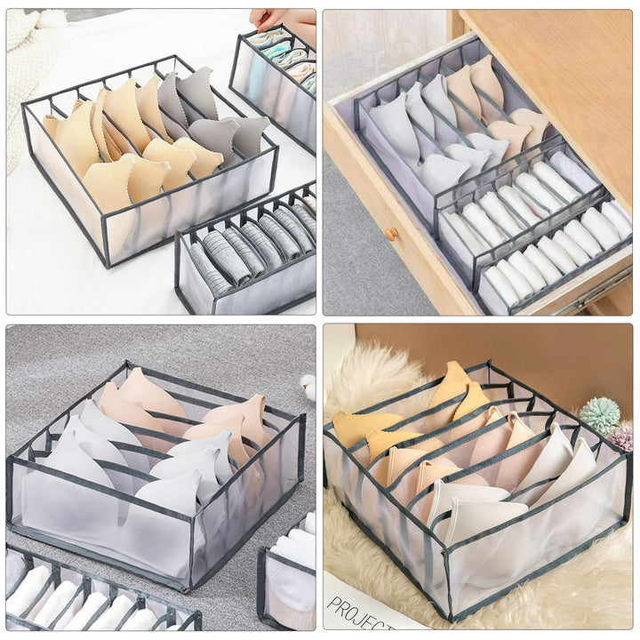 Upgraded Wardrobe Clothes Organizer 4PCS, Drawer Dividers for Clothes, Drawer Organizers for Clothing, Mesh Wardrobe Organizer for Jeans Pants Sweaters T-Shirts Underwear (Gray, Large 9 Grids)