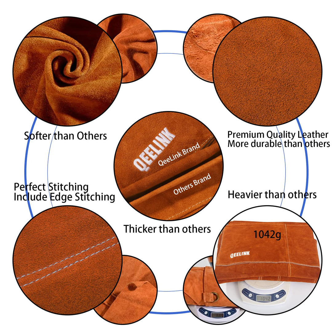 Leather Welding Work Shop Apron with 6 Tool Pockets, Heat &amp; Flame Resistant Cowhide Heavy Duty Blacksmith Apron, 24 x 36, Adjustable M to XXXL for Men &amp; Women (Brown)