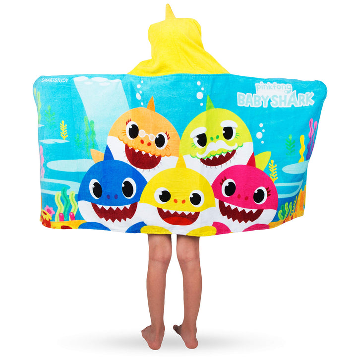 Kids Bath and Beach Soft Cotton Terry Hooded Towel Wrap, 24 x 50, Baby Shark