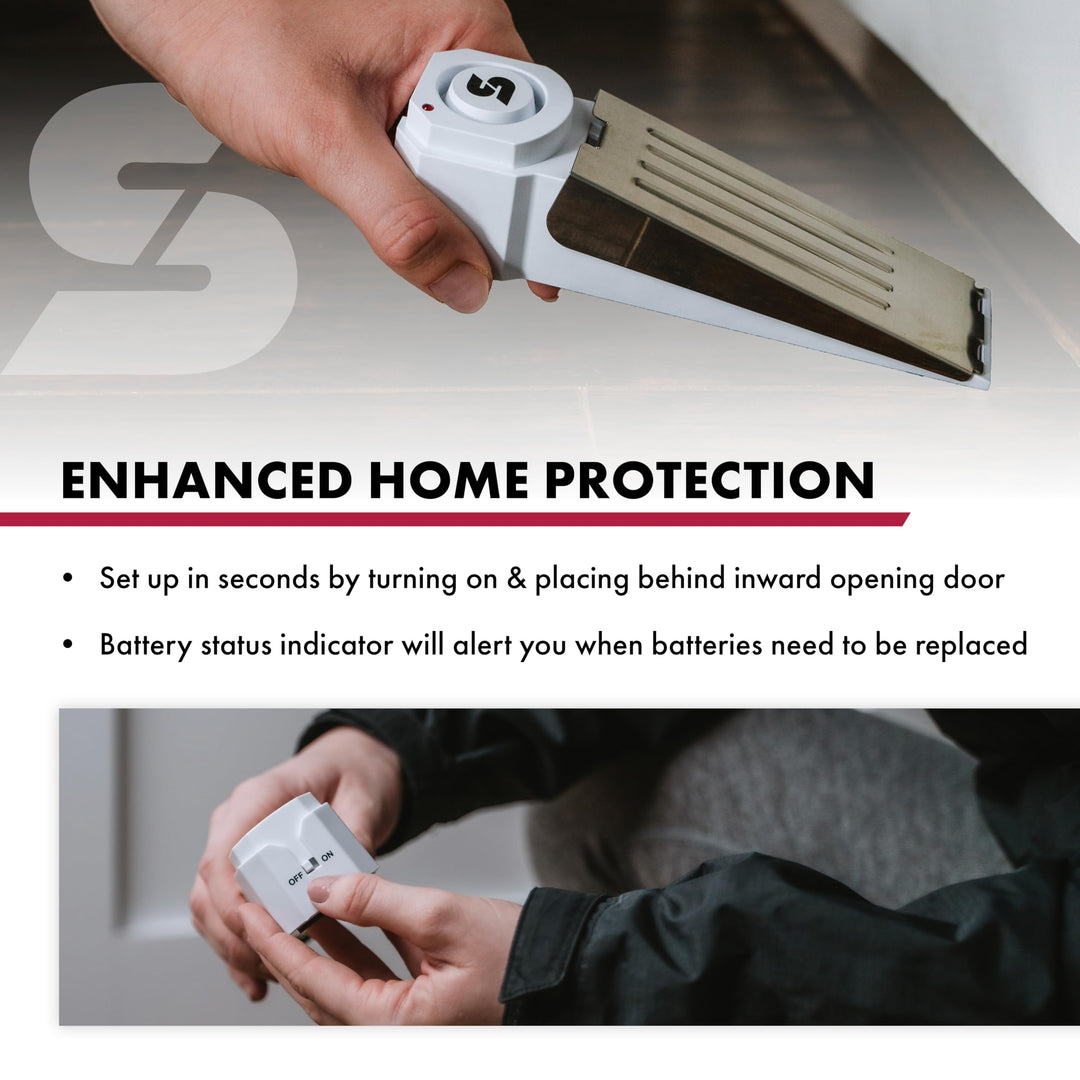 120 dB Wedge Door Stop Security Alarm, Extremely Loud Wireless Alarm Siren Audible Up To 1,500 Ft., Non-Skid Pad, Compact Alarm Great for Home, Travel, Apartment or Dorm