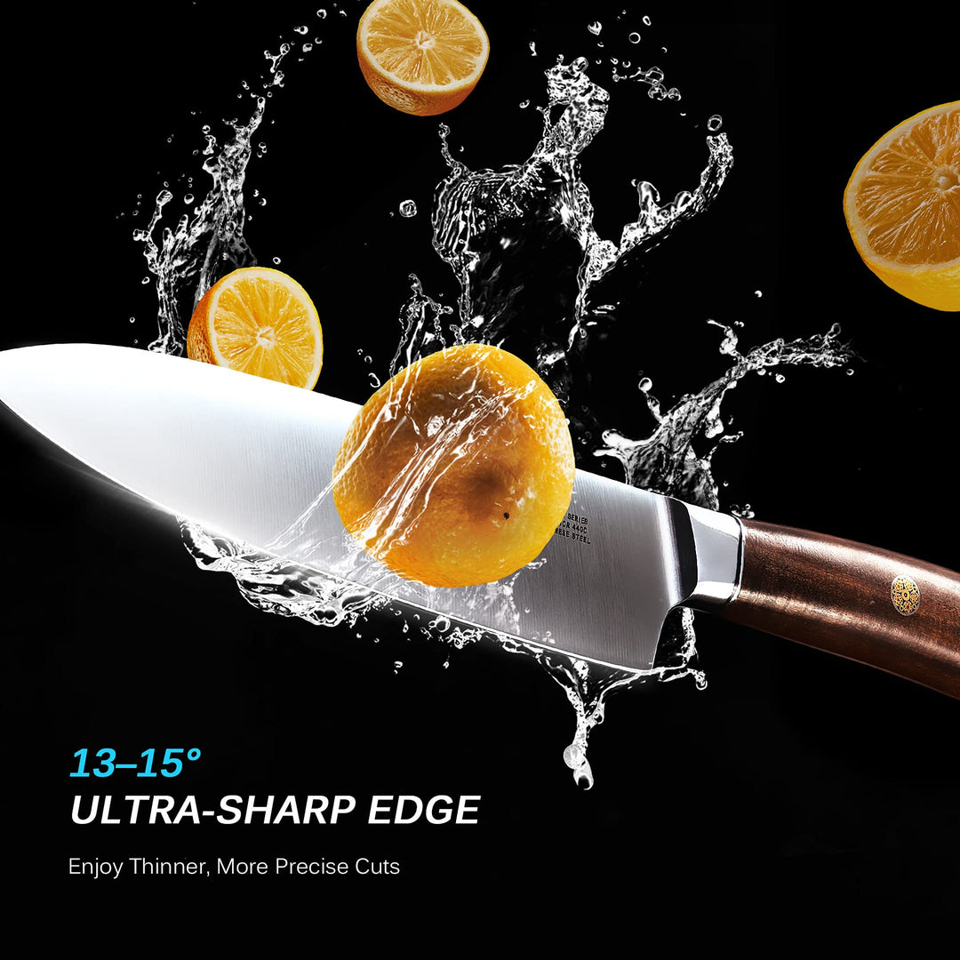 8 Inch Chef Knife - Daimyo Series - Professional Chef&#39;s Knife with Ergonomic Rosewood Handle and Mosaic Pin - Japanese 440C Stainless Steel Kitchen Knife with Sheath and Case