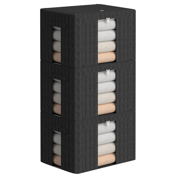 3 Pack Clothes Storage Bins - Stackable Metal Frame Sto