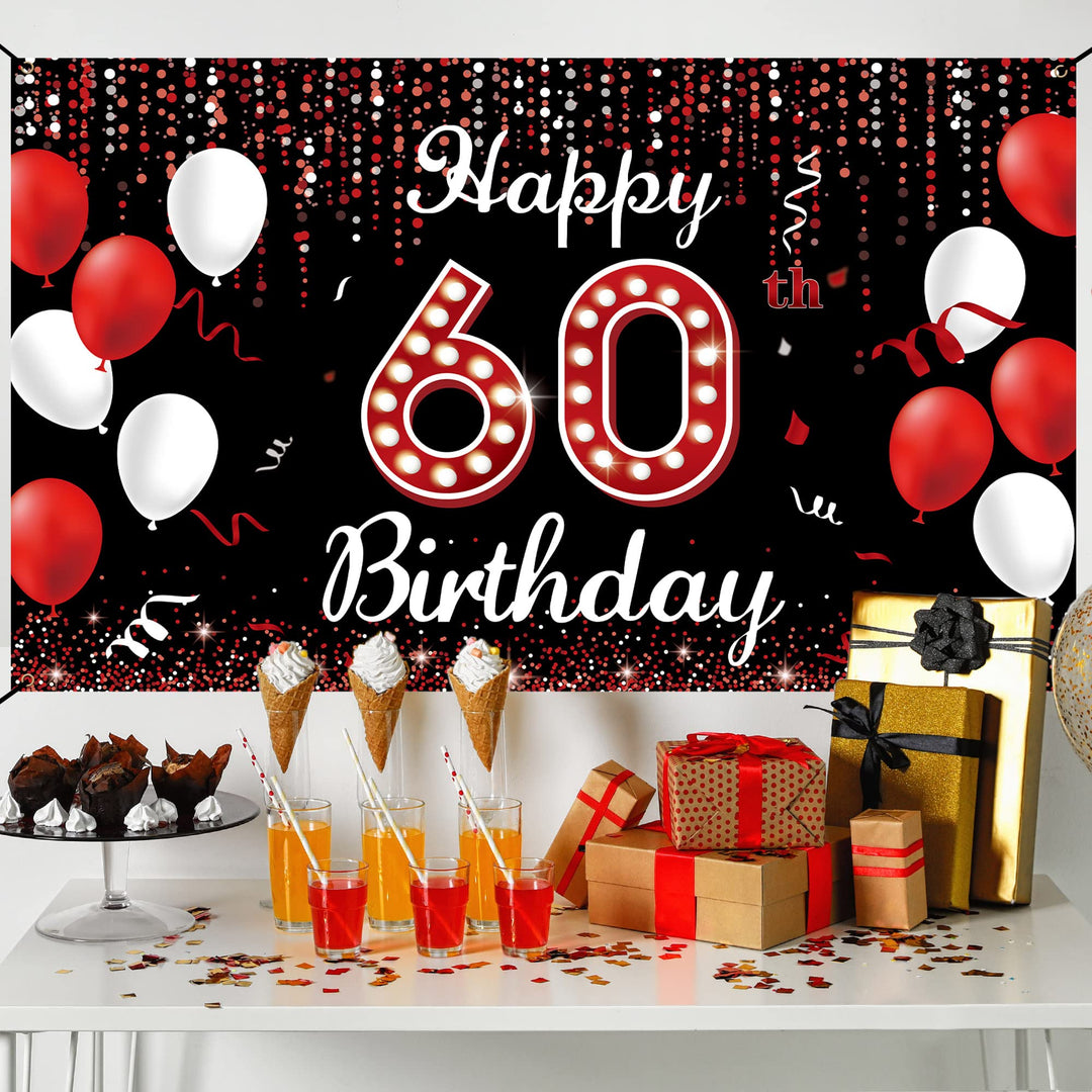 60th Birthday Decoration Banner Backdrop, Happy 60th Bi