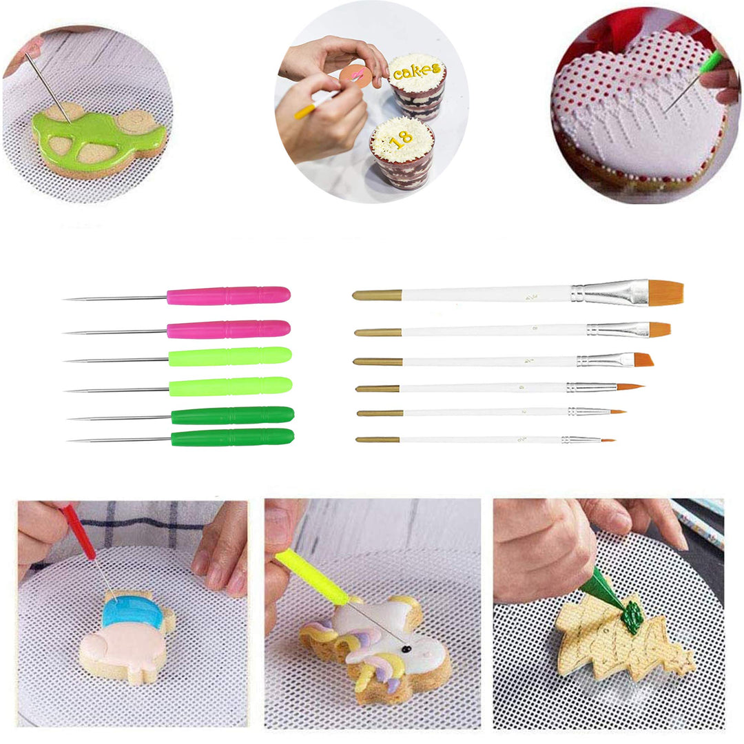 Cookie Decorating Kit Supplies Including 1 Acrylic Cookie Turntable 6 Cookie Scribe Needle2 Silicone Mesh Mats 6 Cookie Decoration Brushes 4 Rubber Feet Bumpers